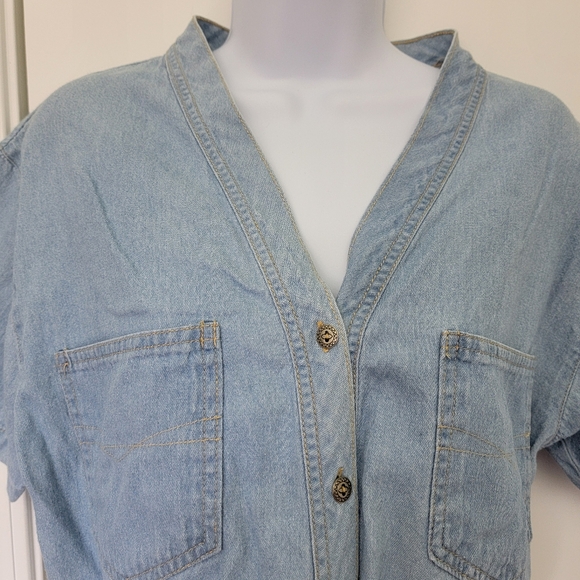 Gitano Vintage Denim Chambray Crop Tie Waist Shirt 90s 100% Cotton Womens M - Picture 3 of 11
